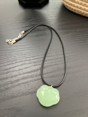 Green Jade-Pendant Necklace on Black Cord